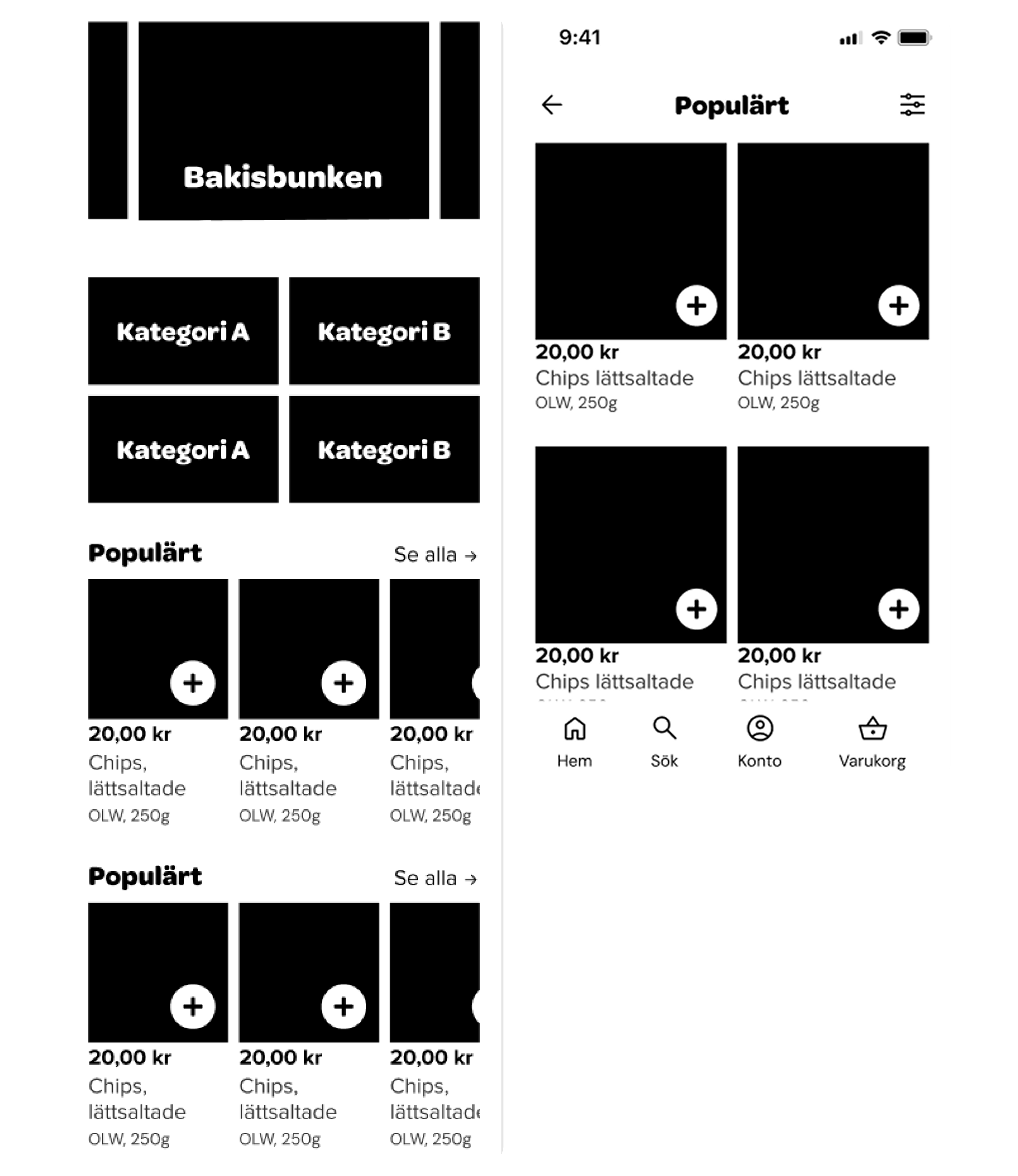Egna wireframes skissade i Figma